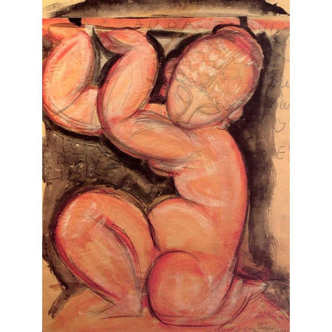 Caryatid X Black Modern Wood Framed Art Print by Modigliani, Amedeo