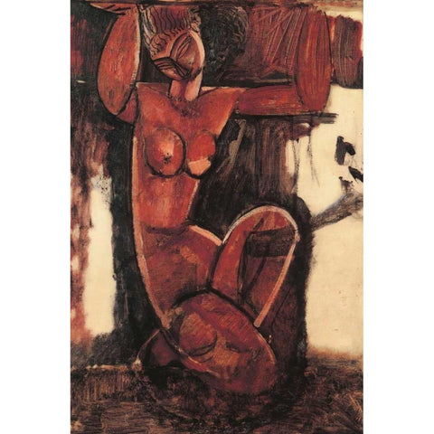 Caryatid A Black Modern Wood Framed Art Print with Double Matting by Modigliani, Amedeo