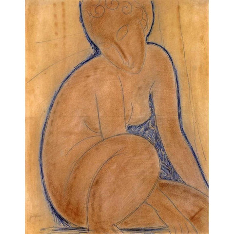 Crouched Nude White Modern Wood Framed Art Print by Modigliani, Amedeo