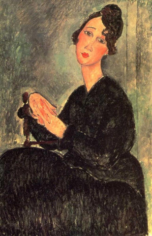 Dedie White Modern Wood Framed Art Print with Double Matting by Modigliani, Amedeo