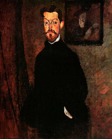 Dr Paul Alexandre Black Ornate Wood Framed Art Print with Double Matting by Modigliani, Amedeo
