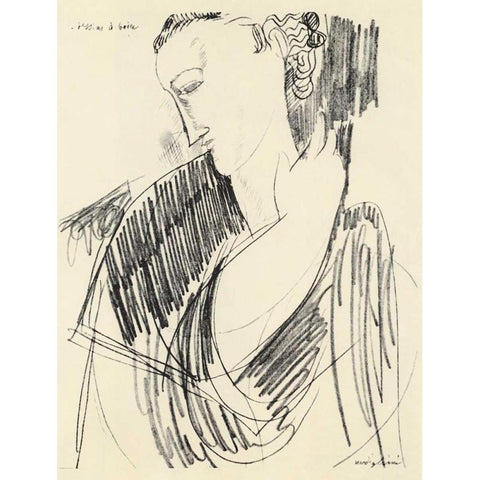 Drawing For Drinking White Modern Wood Framed Art Print by Modigliani, Amedeo