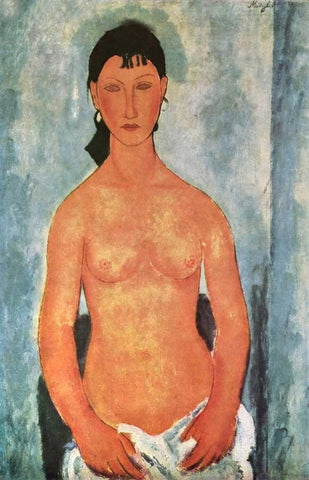 Elvire White Modern Wood Framed Art Print with Double Matting by Modigliani, Amedeo