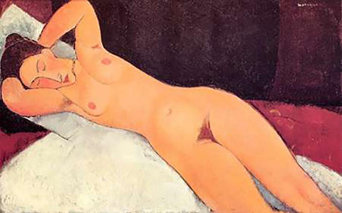 Eyes Closed Reclining Nude Black Ornate Wood Framed Art Print with Double Matting by Modigliani, Amedeo