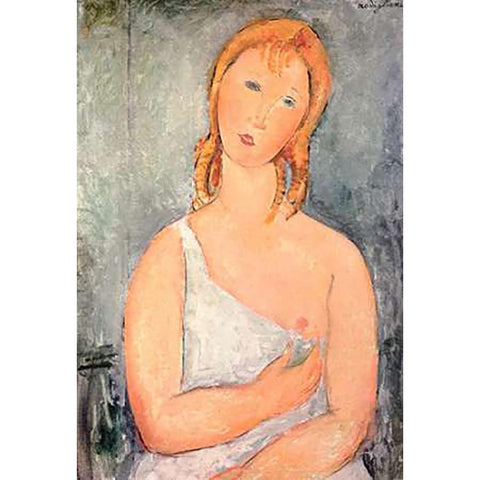 Girl In White Chemise Black Modern Wood Framed Art Print with Double Matting by Modigliani, Amedeo