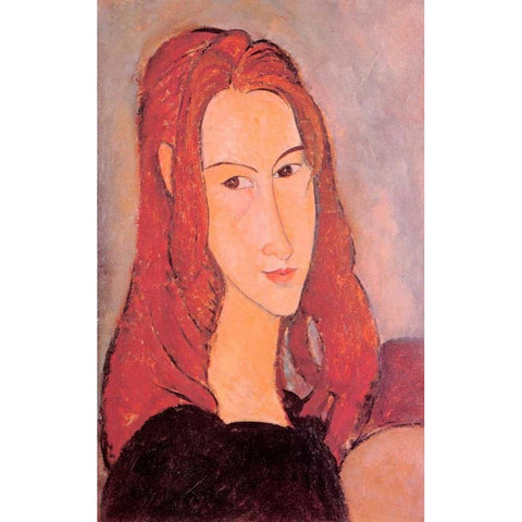 Girl Jeanne Hebuterne Black Modern Wood Framed Art Print by Modigliani, Amedeo