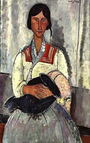 Gypsy Woman With Baby Black Ornate Wood Framed Art Print with Double Matting by Modigliani, Amedeo