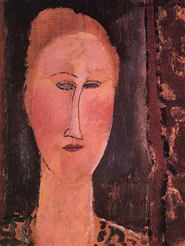 Head Of A Woman 2 White Modern Wood Framed Art Print with Double Matting by Modigliani, Amedeo