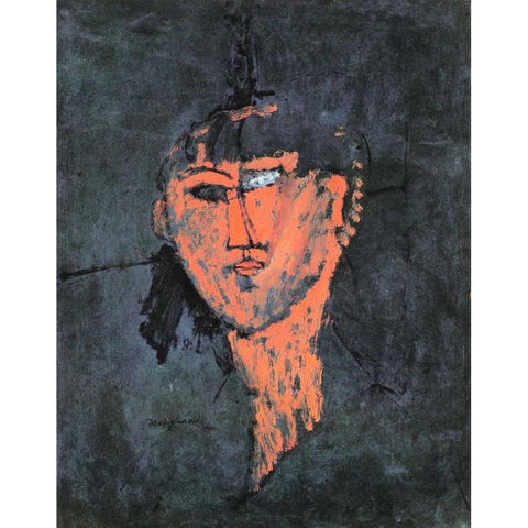 Head Of A Young Woman Gold Ornate Wood Framed Art Print with Double Matting by Modigliani, Amedeo