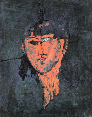 Head Of A Young Woman White Modern Wood Framed Art Print with Double Matting by Modigliani, Amedeo