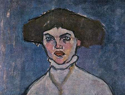 Head Of Young Woman White Modern Wood Framed Art Print with Double Matting by Modigliani, Amedeo