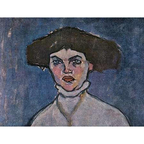 Head Of Young Woman Black Modern Wood Framed Art Print with Double Matting by Modigliani, Amedeo