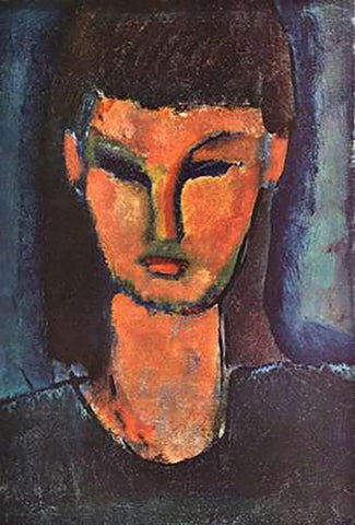 Head Of Young Woman 2 Black Ornate Wood Framed Art Print with Double Matting by Modigliani, Amedeo