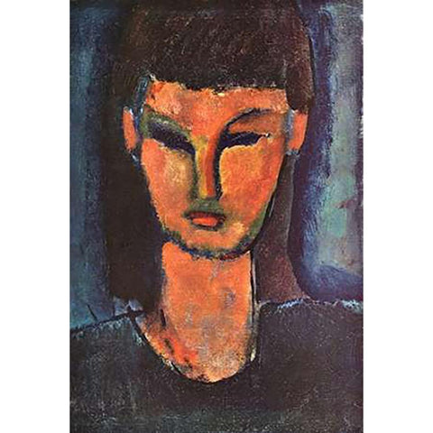 Head Of Young Woman 2 Black Modern Wood Framed Art Print with Double Matting by Modigliani, Amedeo