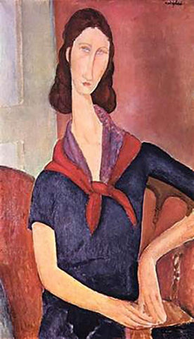 Jeanne Hebuterne White Modern Wood Framed Art Print with Double Matting by Modigliani, Amedeo