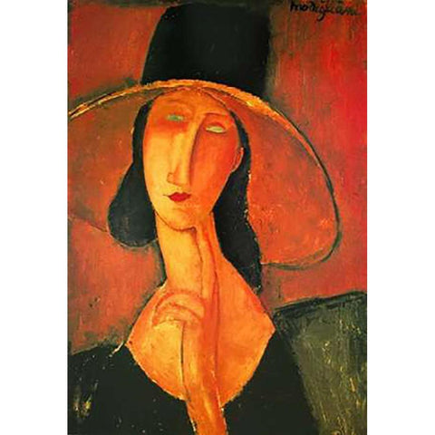 Jeanne Hebuterne Con Grande Black Modern Wood Framed Art Print with Double Matting by Modigliani, Amedeo