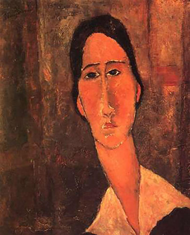 Jeanne Hebuterne Whitecollar White Modern Wood Framed Art Print with Double Matting by Modigliani, Amedeo