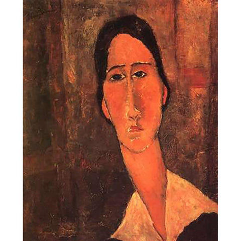 Jeanne Hebuterne Whitecollar Black Modern Wood Framed Art Print with Double Matting by Modigliani, Amedeo