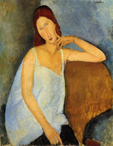 Jeanne Hebuterne 1 White Modern Wood Framed Art Print with Double Matting by Modigliani, Amedeo