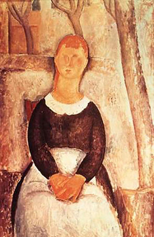 La Belle Epiciere White Modern Wood Framed Art Print with Double Matting by Modigliani, Amedeo