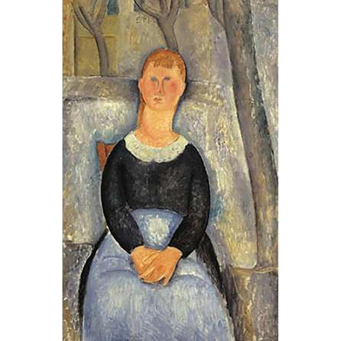 La Belle Epiciere 1 White Modern Wood Framed Art Print by Modigliani, Amedeo