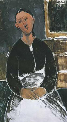 La Fantesca White Modern Wood Framed Art Print with Double Matting by Modigliani, Amedeo