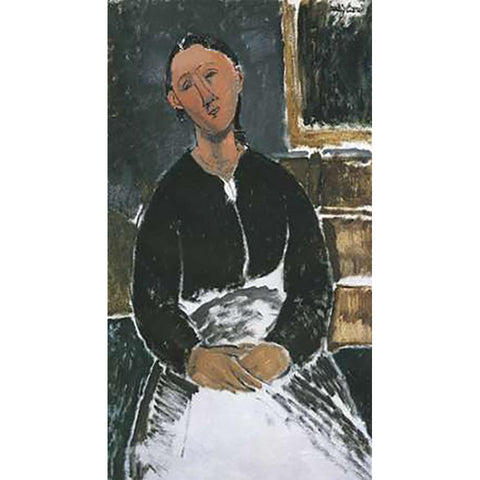 La Fantesca Black Modern Wood Framed Art Print with Double Matting by Modigliani, Amedeo