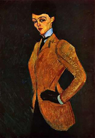 Lady Inriding Habit Black Ornate Wood Framed Art Print with Double Matting by Modigliani, Amedeo