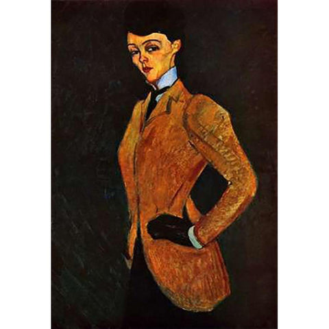 Lady Inriding Habit White Modern Wood Framed Art Print by Modigliani, Amedeo