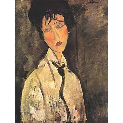Lady With Black Tie Black Modern Wood Framed Art Print with Double Matting by Modigliani, Amedeo