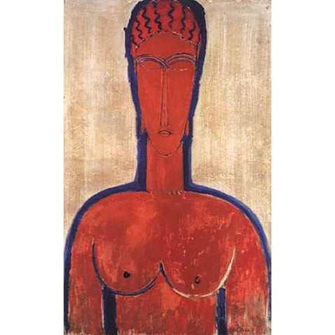 Large Red Bust Black Modern Wood Framed Art Print with Double Matting by Modigliani, Amedeo