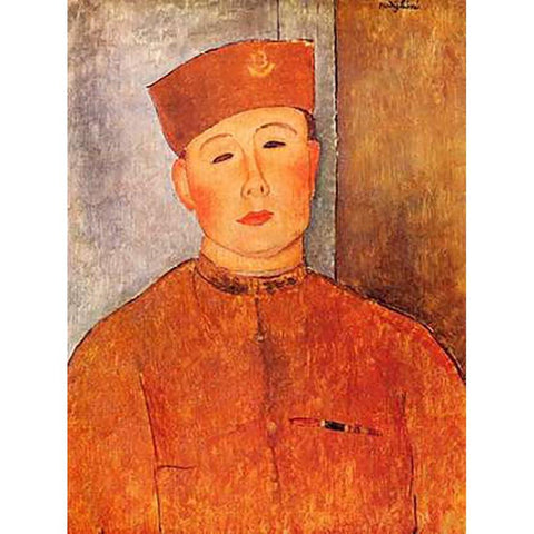 Le Zouave White Modern Wood Framed Art Print by Modigliani, Amedeo