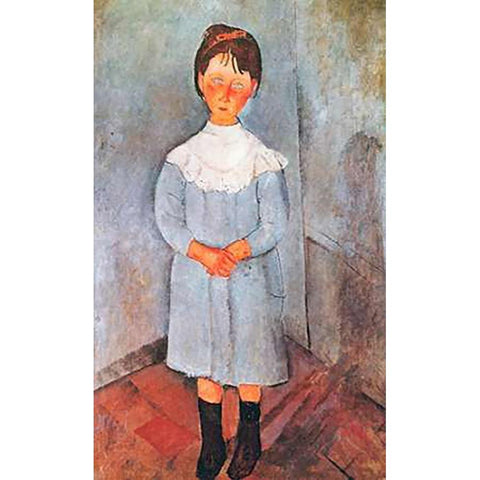 Little Girl In Blue Black Modern Wood Framed Art Print with Double Matting by Modigliani, Amedeo