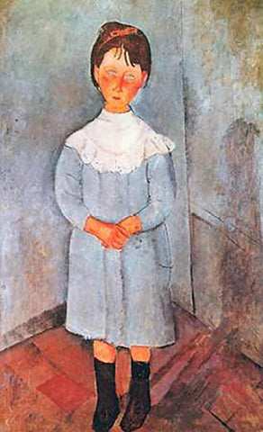 Little Girl In Blue Black Ornate Wood Framed Art Print with Double Matting by Modigliani, Amedeo