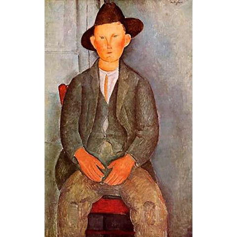 Little Peasant Black Modern Wood Framed Art Print with Double Matting by Modigliani, Amedeo