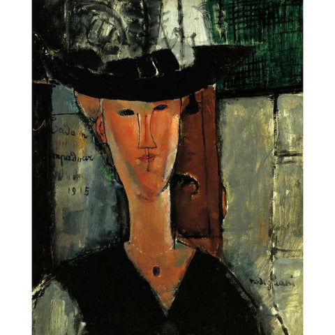 Madam Pompadour Gold Ornate Wood Framed Art Print with Double Matting by Modigliani, Amedeo