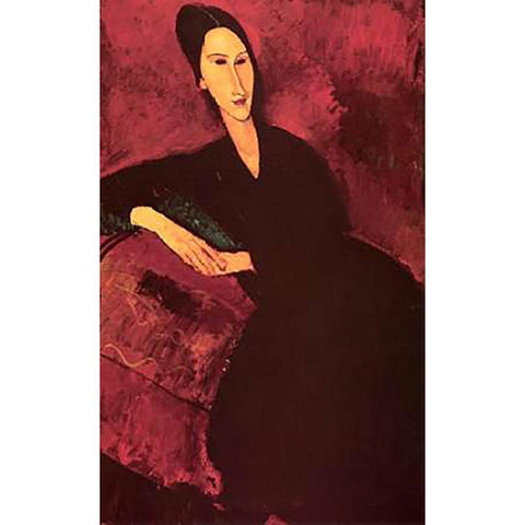 Madame Zborowski On A Sofa Black Modern Wood Framed Art Print with Double Matting by Modigliani, Amedeo