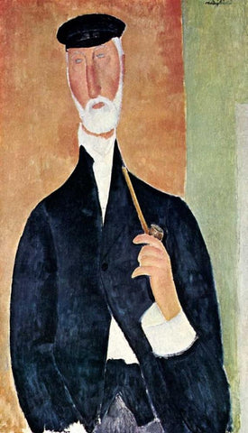 Man With Pipe Black Ornate Wood Framed Art Print with Double Matting by Modigliani, Amedeo