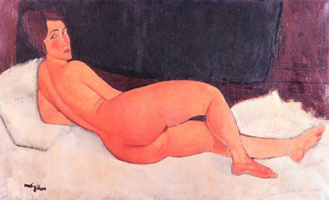Nude Looking Over Right Shoulder Black Ornate Wood Framed Art Print with Double Matting by Modigliani, Amedeo