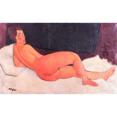 Nude Looking Over Right Shoulder Black Modern Wood Framed Art Print by Modigliani, Amedeo