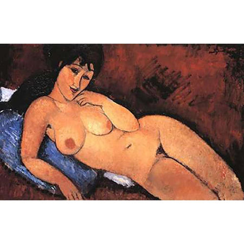 Nude On A Blue Cushion Gold Ornate Wood Framed Art Print with Double Matting by Modigliani, Amedeo