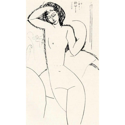 Nude On Sofa White Modern Wood Framed Art Print by Modigliani, Amedeo