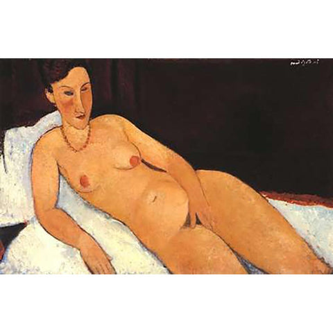 Nude With Coral Necklace White Modern Wood Framed Art Print by Modigliani, Amedeo