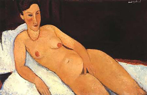 Nude With Coral Necklace Black Ornate Wood Framed Art Print with Double Matting by Modigliani, Amedeo