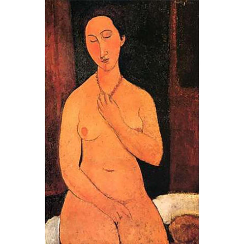 Nude With Necklace White Modern Wood Framed Art Print by Modigliani, Amedeo