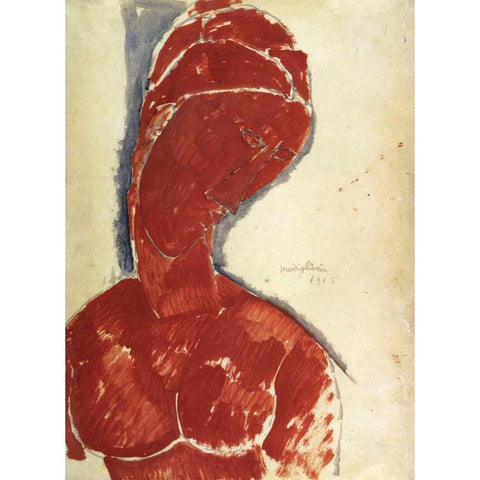 Portrait In Red Gold Ornate Wood Framed Art Print with Double Matting by Modigliani, Amedeo