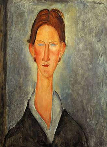 Portrait Of A Student White Modern Wood Framed Art Print with Double Matting by Modigliani, Amedeo