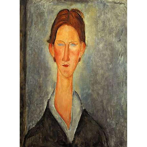 Portrait Of A Student Black Modern Wood Framed Art Print with Double Matting by Modigliani, Amedeo