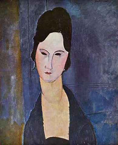 Portrait Of A Woman Black Ornate Wood Framed Art Print with Double Matting by Modigliani, Amedeo