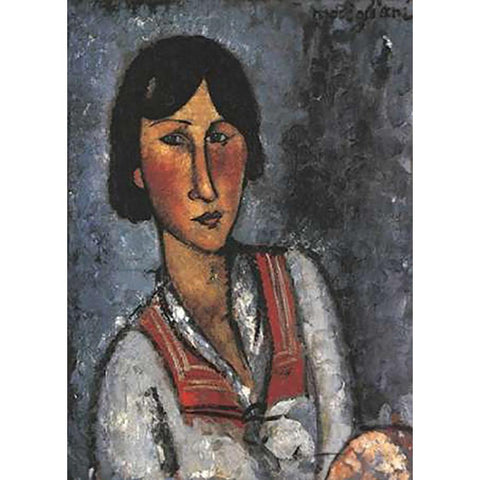 Portrait Of A Woman 1 White Modern Wood Framed Art Print by Modigliani, Amedeo